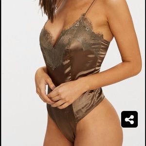 PRETTY LITTLE THING khaki eyelash trim bodysuit
